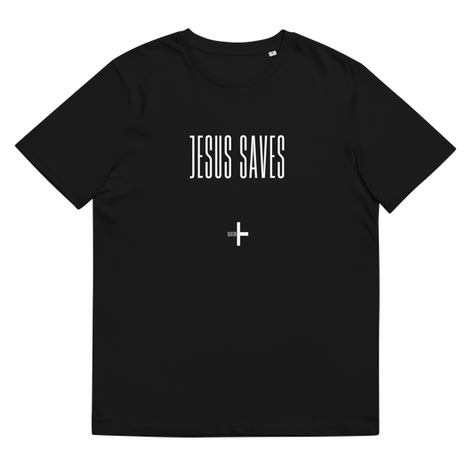 "Jesus Saves" Men's Organic Ribbed Neck T-Shirt